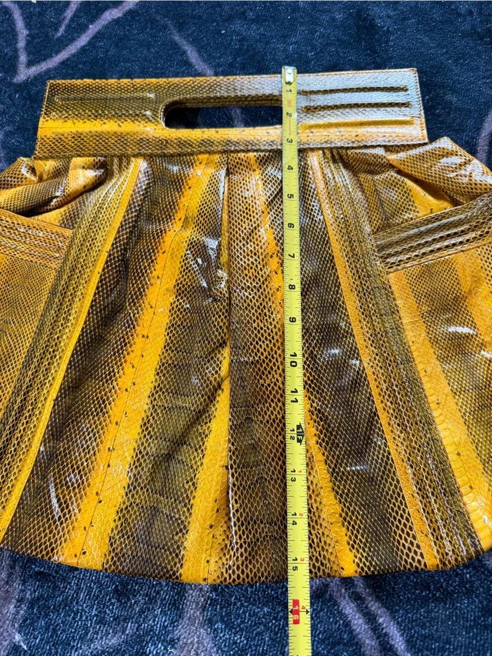 Yellow Snake-Texture Pleated Handle Women's Bag